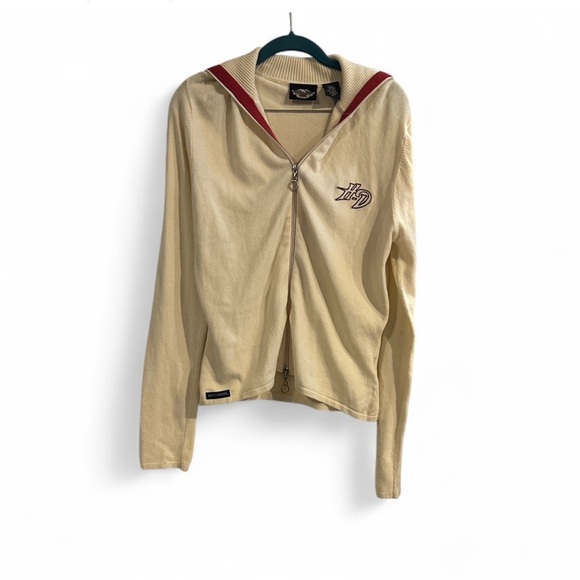 Harley-Davidson Vintage Cream Full Zip Cardigan Cowl Neck Cotton Blend Medium - Picture 1 of 12